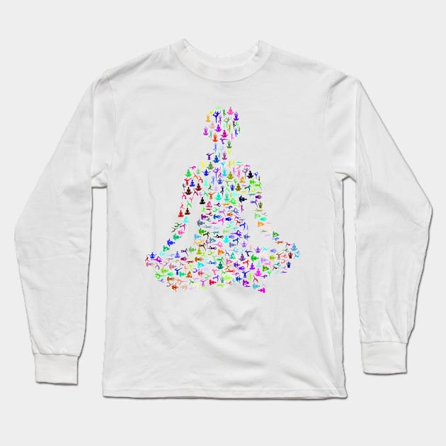 Yoga poses in multiple colours 1 Long Sleeve T-Shirt by Montanescu